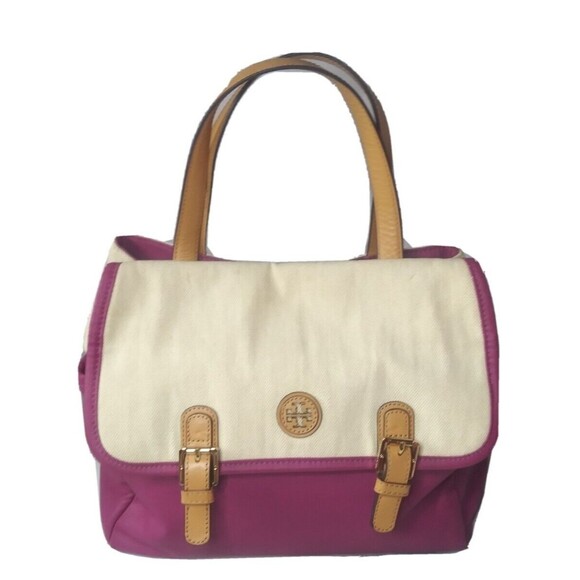 Tory Burch Pierson Mini Canvas Leather Beach Tote Fuchsia Pink $275 AS IS - Picture 1 of 16